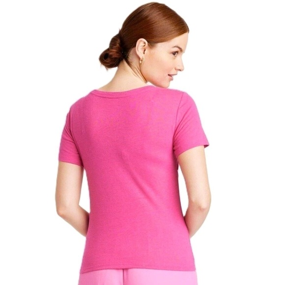 A NEW DAY Twisted V-Neck Linen Short Sleeve T-Shirt in Pink - Picture 4 of 8